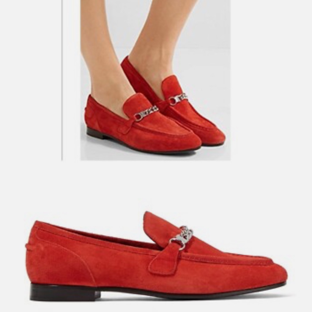 Rag & Bone Red Suede Loafers With Chain Detail